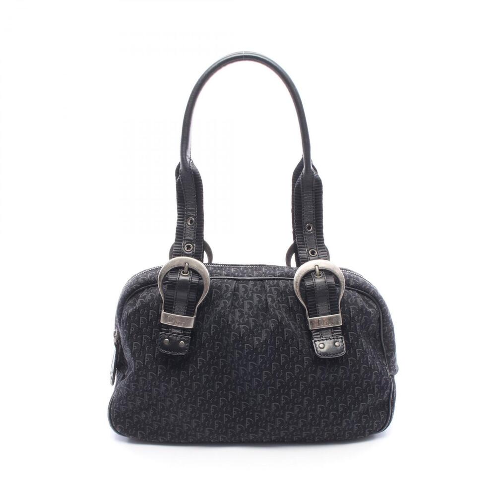 Christian Dior Trotter Tote Bag Canvas Leather Black